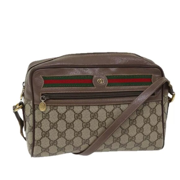 GUCCI GG Canvas Web Sherry Line Shoulder Bag PVC Beige Green Red - Picture 1 of 7